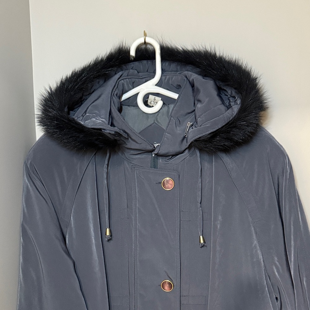 MONA LISA Charcoal Hooded Puffer with Black Faux Fur